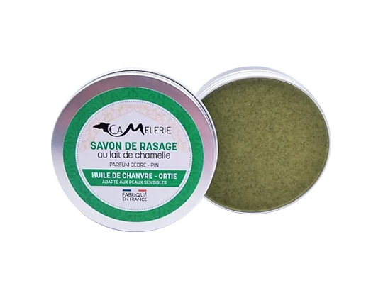 savon à raser au lait de chamelle chanvre ortie senteur cedre pin