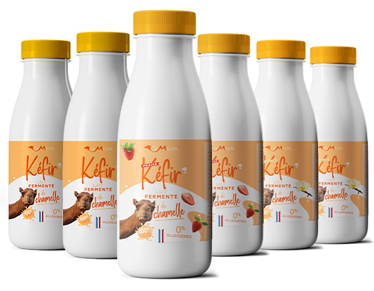 kefir lait fermente entier de chamelle - 6x0,5litre - nature, fraise, vanille